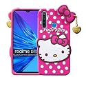 ClickAway ?Realme 5s Hello Kitty Back Cover, Soft Silicone Rubber Back Cover with (Heart Design) Pendant Compatible for Mobile Case Realme 5s - Pink Hello Kitty CA1812 (Please check your phone model before buying