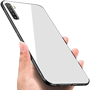 clickaway realme c3 glass case luxurious soft edge protective tpu bumper stunning design glass back cover for realme c3 -white ca1526 please check your phone model before buying