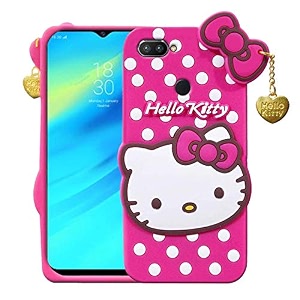 clickaway realme u1 hello kitty back cover soft silicone rubber back cover with heart design pendant compatible for mobile case realme u1 - pink hello kitty ca1049 please check your phone model before buying