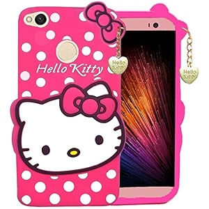 clickaway redmi y1 hello kitty back cover soft silicone rubber back cover with heart design pendant compatible for mobile case - pink hello kitty please check your phone model before buying
