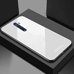 clickaway reno 2f glass case luxurious soft edge protective tpu bumper stunning design glass back cover for reno 2f -white ca1372 please check your phone model before buying