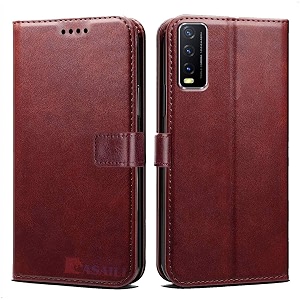 vintage leather flip cover case compatible with vivo y20  inner tpu  foldable stand  magnetic closure  wallet card slots - brown ca191 please check your phone model before buying