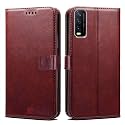 Vintage Leather Flip Cover Case Compatible with Vivo Y20 | Inner TPU | Foldable Stand | Magnetic Closure | Wallet Card Slots - Brown CA191 (Please Check Your Phone Model Before Buying