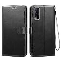 Vintage Leather Flip Cover Case Compatible with Vivo Y20 | Inner TPU | Foldable Stand | Magnetic Closure | Wallet Card Slots - Black CA192 (Please Check Your Phone Model Before Buying