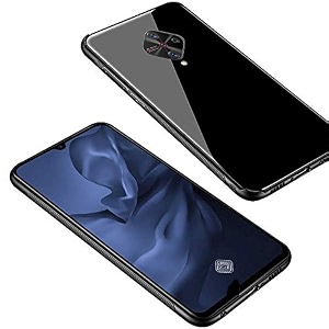 clickaway vivo s1 pro glass case luxurious soft edge protective tpu bumper stunning design glass back cover for vivo s1 pro -black ca1113 please check your phone model before buying