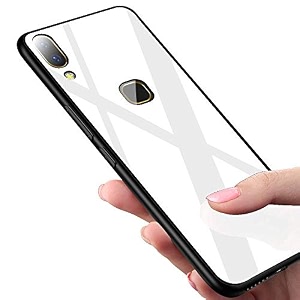 clickaway vivo v9 glass case luxurious soft edge protective tpu bumper stunning design glass back cover for vivo v9 -white please check your phone model before buying