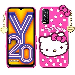clickaway vivo y20 hello kitty back cover soft silicone rubber back cover with heart design pendant compatible for mobile case - pink hello kitty please check your phone model before buying