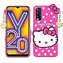 ClickAway Vivo Y20 Hello Kitty Back Cover, Soft Silicone Rubber Back Cover with (Heart Design) Pendant Compatible for Mobile Case - Pink Hello Kitty (Please Check Your Phone Model Before Buying
