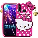 ClickAway Vivo Z1 pro Hello Kitty Back Cover, Soft Silicone Rubber Back Cover with (Heart Design) Pendant Compatible for Mobile Case Vivo Z1 pro - Pink Hello Kitty CA1147 (Please check your phone model before buying