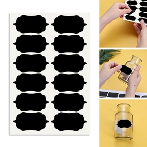 clickedin 84 pc vinyl black stickers for mason jars glass bottles decals craft kitchen waterproof jar labels stickers with pencil 12 same shapes 25 inch x 125 inch