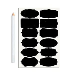 clickedin 84 pc vinyl stickers for mason jars glass bottles decals craft kitchen waterproof jar labels stickers with pencil 12 different shapes 25 inch x 125 inch black