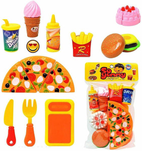 clickon plastic kitchenrestaurant role pretend pizza cutting play fast food set multicolour
