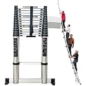 Climb Telescoping Ladder with Stabilizer Bar, Outdoor Aluminum Tall Multi Purpose Ladders for Industrial Household Daily or Emergency Use, 150KG