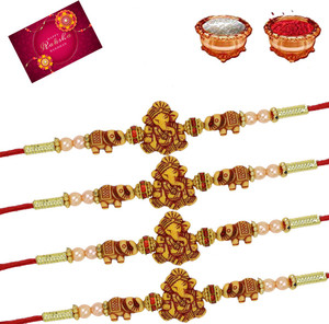 clinkz designer rakhi gift for brother set of 4_1106 assorted rakhi greeting card chawal roli pack set 4 rakhi greeting card roli kumkum