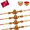 Clinkz Designer Rakhi Gift For Brother Set of 4_1106 Assorted Rakhi, Greeting Card, Chawal Roli Pack Set (4 Rakhi, Greeting Card, Roli Kumkum)