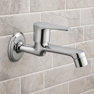 clinton brass long body bib cock tap with wall flange chrome finish vignet