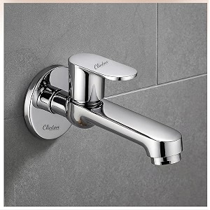 clinton brass long body bib tap  wall mounted faucet  chrome finish  durable wash basin tap  bathroom tap