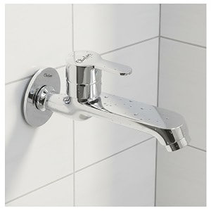 clinton brass long body bib cock tap with wall flange chrome finish fusion