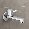 Clinton Brass Long Body Bib Cock Tap with Wall Flange (Chrome Finish) (Cubix)