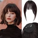 Clip in Bangs 100% Real Human Hair French Dark Brown Fake Bangs for Women