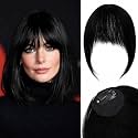 Clip in Bangs 100% Real Human Hair French Jet Black Fake Bangs for Women