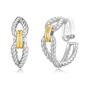 Clip on Earrings for Women Silver and Gold Plated Twisted Rope Hoops Non Pierced C Hoop Earring Lightweight Two Tone Clips Mixed Metal Jewelry Gifts