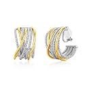 Clip on Earrings for Women Silver and Gold Plated Twisted Rope Hoops Non Pierced C Hoop Earring Lightweight Two Tone Clips Mixed Metal Jewelry Gifts