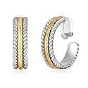 Clip on Earrings for Women Silver and Gold Plated Twisted Rope Hoops Non Pierced C Hoop Earring Lightweight Two Tone Clips Mixed Metal Jewelry Gifts
