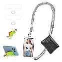 Clip and Go Strap for Phone Gun Metal Chain with Black Pouch Wallet Crossbody Phone Lanyard for Women with Cell Phone Stand Holder 2 Patches Tether Adjustable Anti Theft for iPhone 16 15 14 All Phones