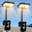 Clip On Solar Lights Outdoor, Motion Sensor Outdoor Lights, 92 LEDs 600LM Solar Fence Lights Outdoor Waterproof,Security Lights for Fence, Deck, Gutter (2, Clamp/Black/3000K)