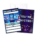 CLIRBE Arcard Games Birthday Party Invitations, Glow Neon Games Birthday Invitations For Brother Bro Teen Boys Girls, 20 Invites Cards With 20 Envelopes, Party Supplies Favors -H12