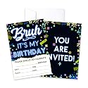 CLIRBE Bruh Birthday Party Invitations, Glow Neon Invited Birthday Invitations For Brother Bro Teen Boys, 20 Invites Cards With 20 Envelopes, Party Supplies Favors -H05