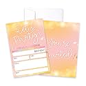 CLIRBE Let's Party Birthday Party Invitations, Pink And Rose Invited Birthday Invitations For Teen Boys Girls, 20 Invites Cards With 20 Envelopes, Party Supplies Favors -H14