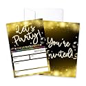 CLIRBE Let's Party Birthday Party Invitations, Golden And Black Invited Birthday Invitations For Teen Boys Girls, 20 Invites Cards With 20 Envelopes, Party Supplies Favors -H13