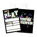 CLIRBE Let's Play Birthday Party Invitations, Glow Neon Invited Birthday Invitations For Teen Boys Girls, 20 Invites Cards With 20 Envelopes, Party Supplies Favors -H15