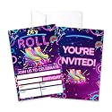 CLIRBE Let's Roll Birthday Party Invitations, Glow Purple Birthday Invitations For Brother Bro Teen Boys Girls, 20 Invites Cards With 20 Envelopes, Party Supplies Favors -H06