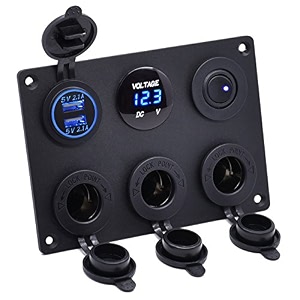 cllena dual usb charger socket 21aamp21a  led voltmeter  3 socket cigarette lighter adapter 12v power outlet  on-off toggle switch multi-functions panel for car marine boat rv camper truck 
