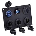 Cllena Dual USB Charger Socket 2.1A&2.1A + LED Voltmeter + 3 Socket Cigarette Lighter Adapter 12V Power Outlet + ON-Off Toggle Switch Multi-Functions Panel for Car Marine Boat Rv Camper Truck (