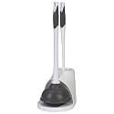 Clorox Toilet Plunger and Brush Bowl Set with Holder Caddy Storage for Cleaning Bathroom and Unclogging Toilets, White and Gray