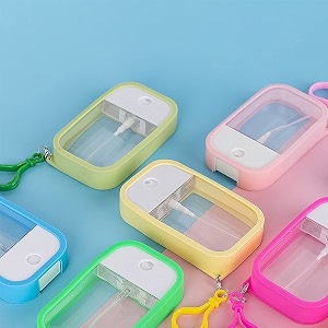 portable card spray bottle 38ml refillable perfume bottle portable moisturizing sprayer box with hook empty for alcohol hand sanitizer fragrance cosmetic pack of 2 - plastic multicolour