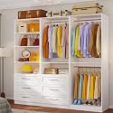 Closet System with 6 Drawers, 6–15.78FT Custom Closet Organizer System with 5 Shelves, 6 Expandable Hanging Rods, Walk in Modular Closet System, Heavy Duty Built-in Closet, 3 Sets