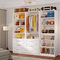 Closet System with 6 Drawers, 6–15.78FT Custom Closet Organizer System with 11 Shelves, 4 Expandable Hanging Rods, Walk in Modular Closet System, Heavy Duty Built-in Closet, 3 Sets
