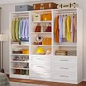 Closet System with 6 Drawers, 6–15.78FT Custom Closet Organizer System with 9 Shelves, 5 Expandable Hanging Rods, Walk in Modular Closet System, Heavy Duty Built-in Closet, 3 Sets