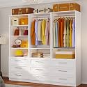 Closet System with 9 Drawers, 6–15.78FT Custom Closet Organizer System with 6 Shelves, 5 Expandable Hanging Rods, Walk in Modular Closet System, Heavy Duty Built-in Closet, 3 Sets