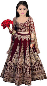 closin girls lehenga choli ethnic wear embroidered lehenga choli and dupatta set maroon pack of 1