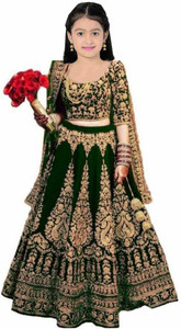 closin girls lehenga choli ethnic wear embroidered lehenga choli and dupatta set dark green pack of 1