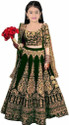 Closin Girls Lehenga Choli Ethnic Wear Embroidered Lehenga, Choli and Dupatta Set (Dark Green, Pack of 1)