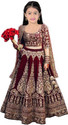 Closin Girls Lehenga Choli Ethnic Wear Embroidered Lehenga, Choli and Dupatta Set (Maroon, Pack of 1)