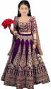 Closin Girls Lehenga Choli Ethnic Wear Embroidered Lehenga, Choli and Dupatta Set (Purple, Pack of 1)