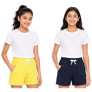 cloth theory premium cotton shorts for girls - regular fit pocket shorts for girls pack of 2